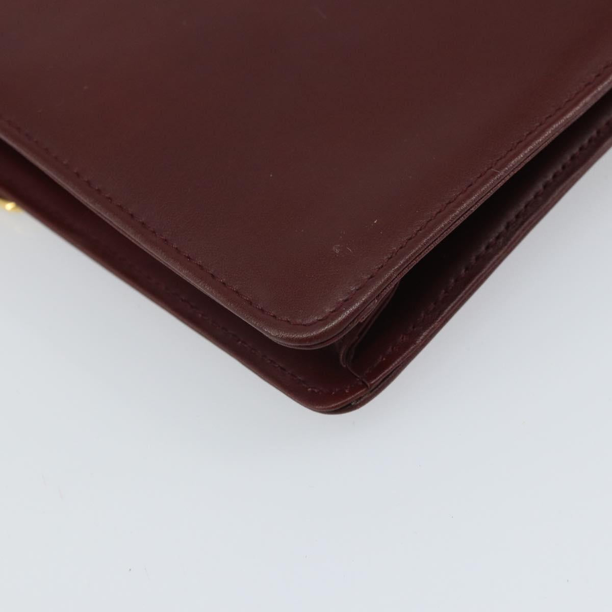 CARTIER Must Line Shoulder Bag Leather Bordeaux Gold Auth BA9921
