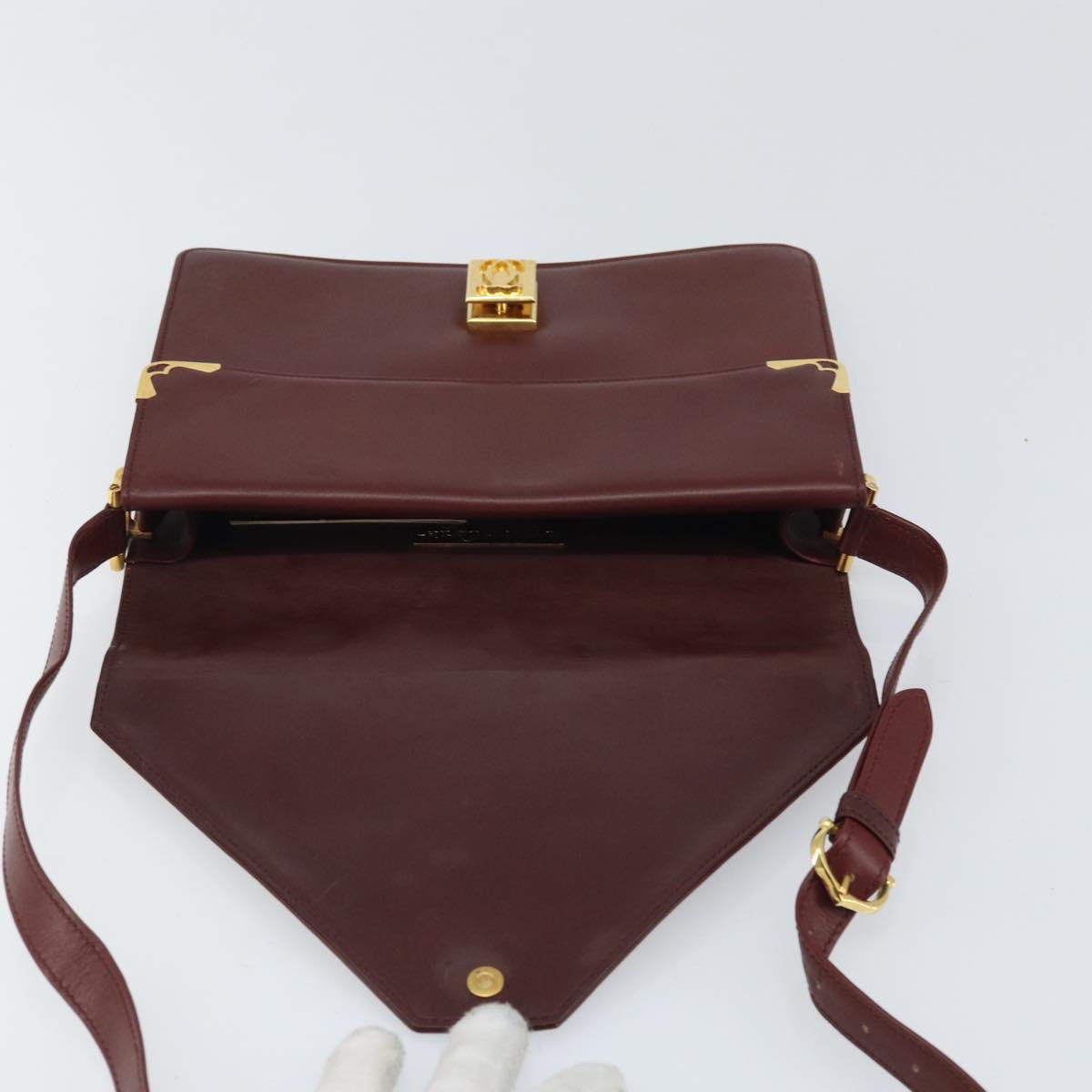 CARTIER Must Line Shoulder Bag Leather Bordeaux Gold Auth BA9921