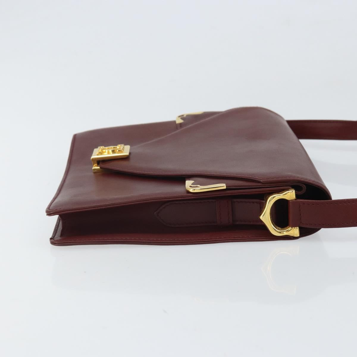 CARTIER Must Line Shoulder Bag Leather Bordeaux Gold Auth BA9921