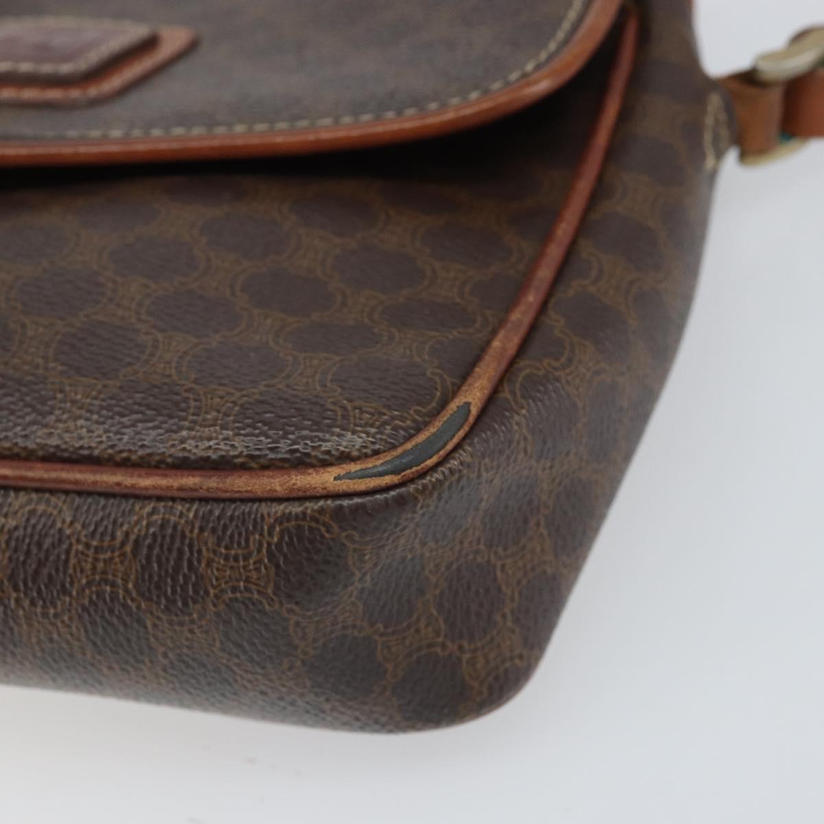 CELINE Macadam Canvas Shoulder Bag PVC Leather Brown Gold Auth BA9922