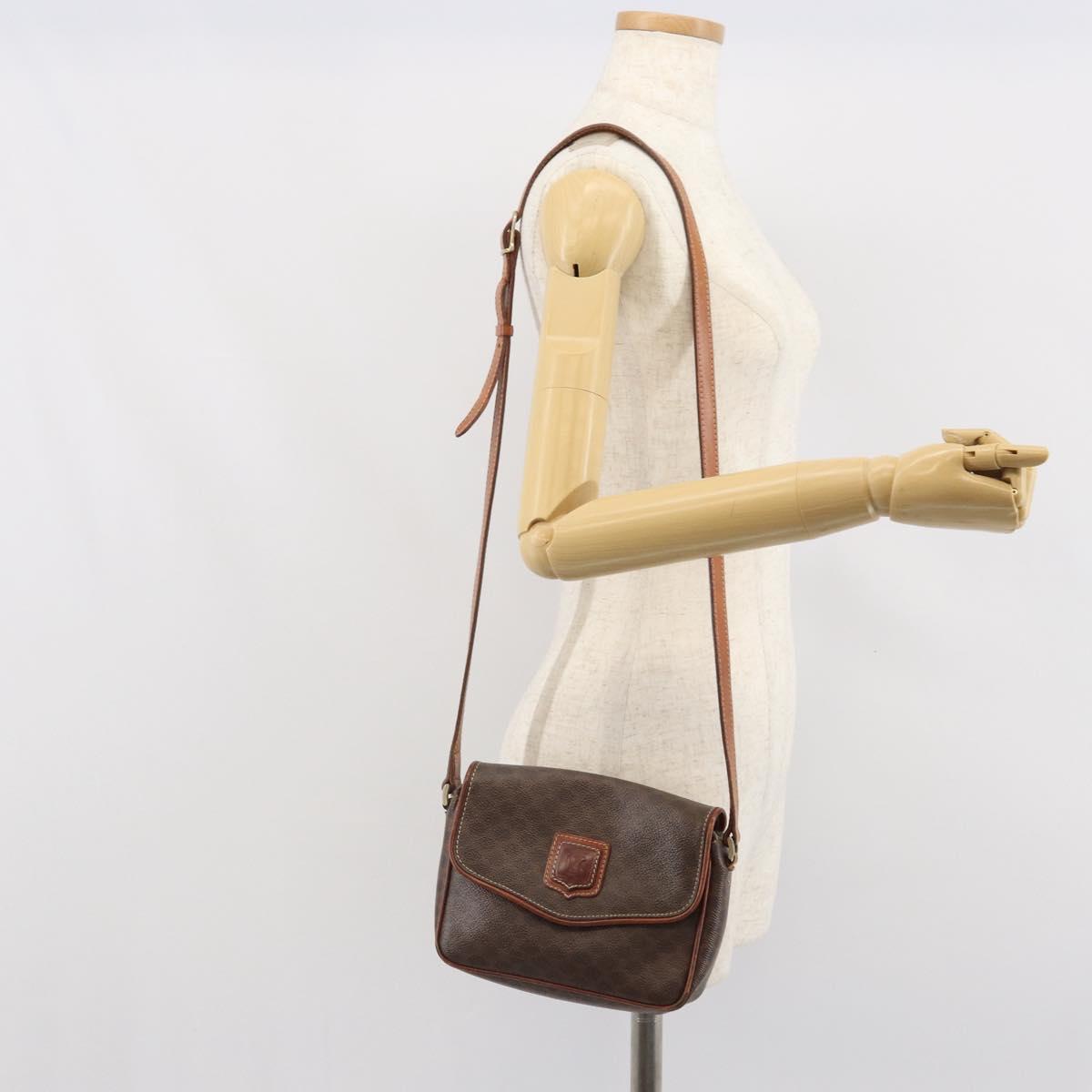 CELINE Macadam Canvas Shoulder Bag PVC Leather Brown Gold Auth BA9922