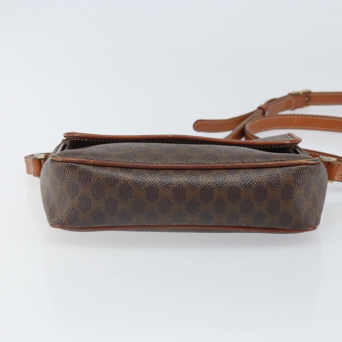 CELINE Macadam Canvas Shoulder Bag PVC Leather Brown Gold Auth BA9922