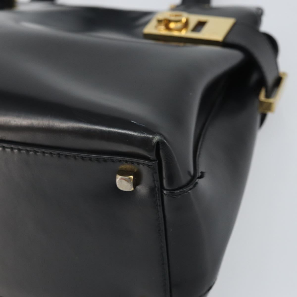 Salvatore Ferragamo Hand Bag Patent leather Black Gold Auth BA9923
