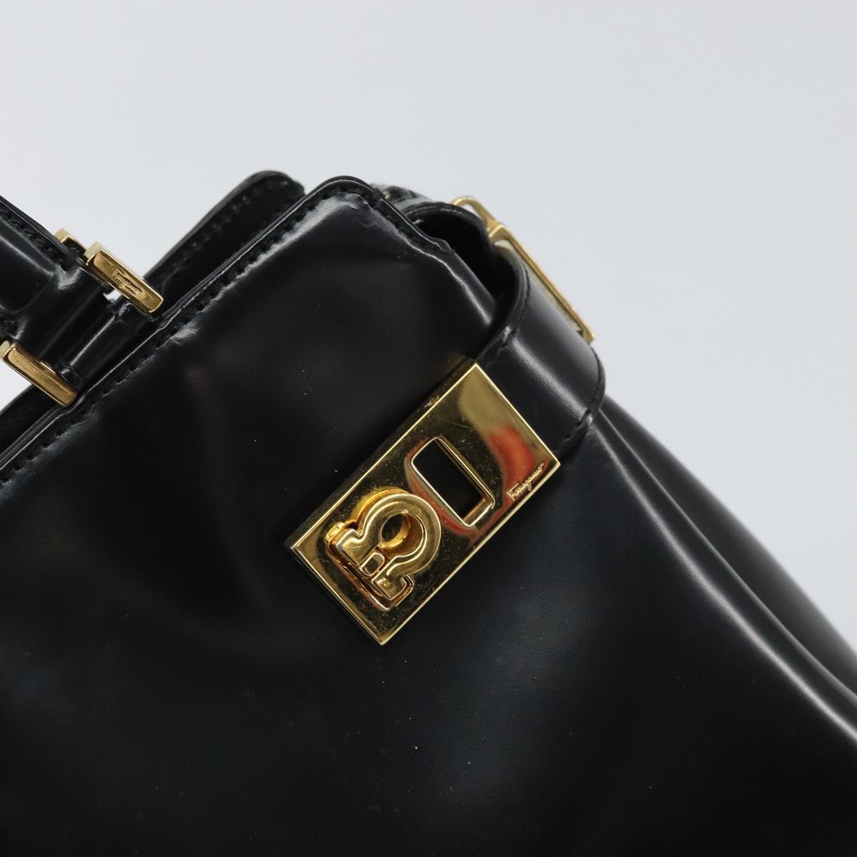 Salvatore Ferragamo Hand Bag Patent leather Black Gold Auth BA9923