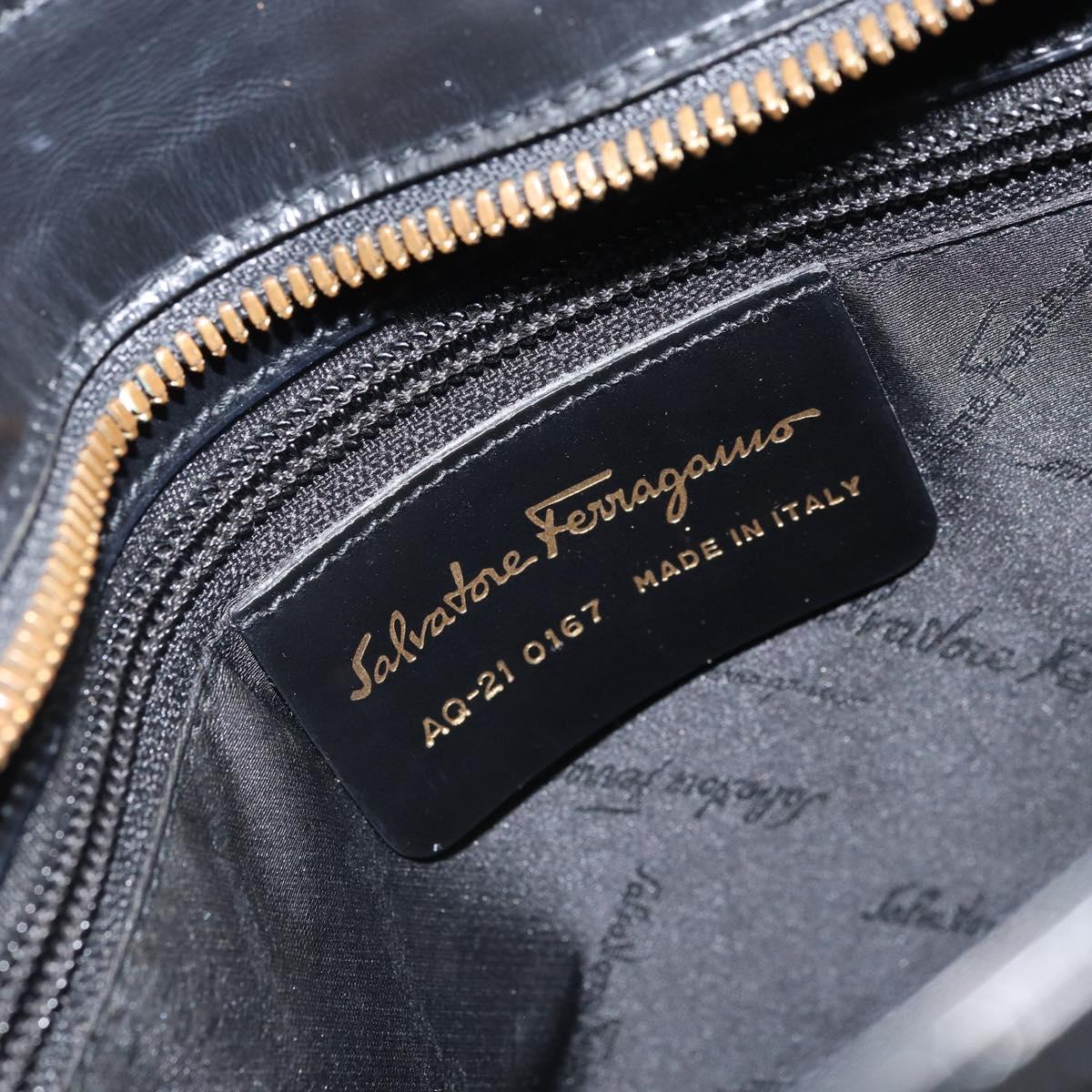 Salvatore Ferragamo Hand Bag Patent leather Black Gold Auth BA9923