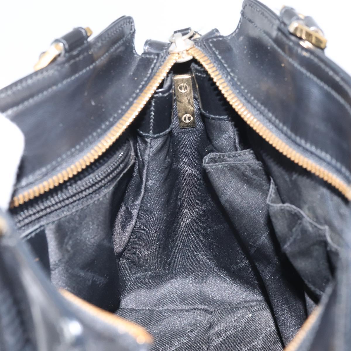 Salvatore Ferragamo Hand Bag Patent leather Black Gold Auth BA9923