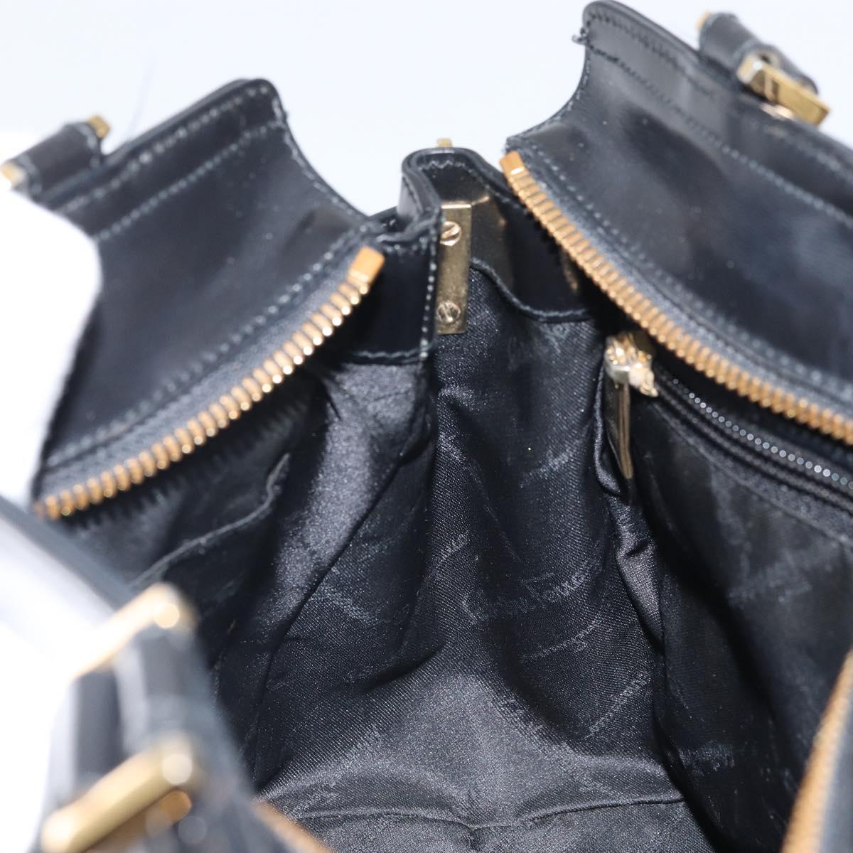 Salvatore Ferragamo Hand Bag Patent leather Black Gold Auth BA9923