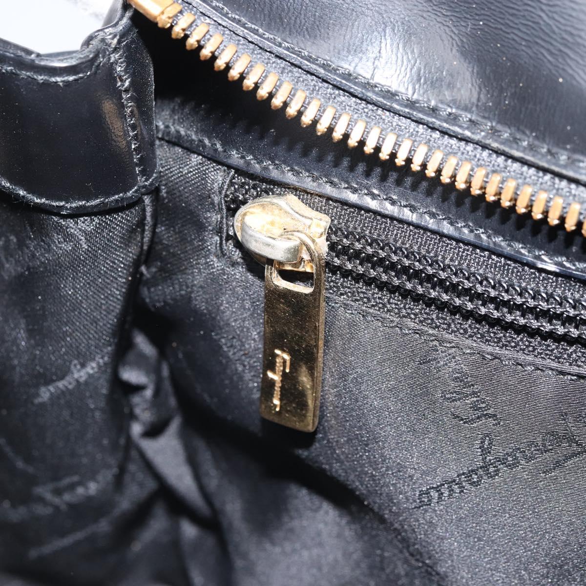 Salvatore Ferragamo Hand Bag Patent leather Black Gold Auth BA9923