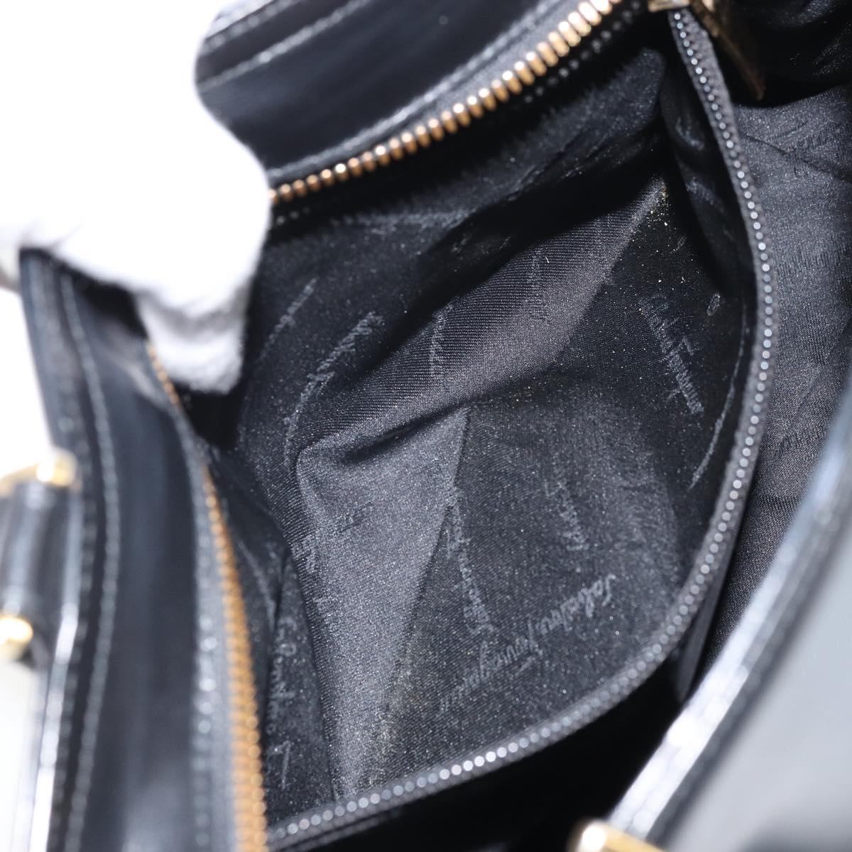 Salvatore Ferragamo Hand Bag Patent leather Black Gold Auth BA9923