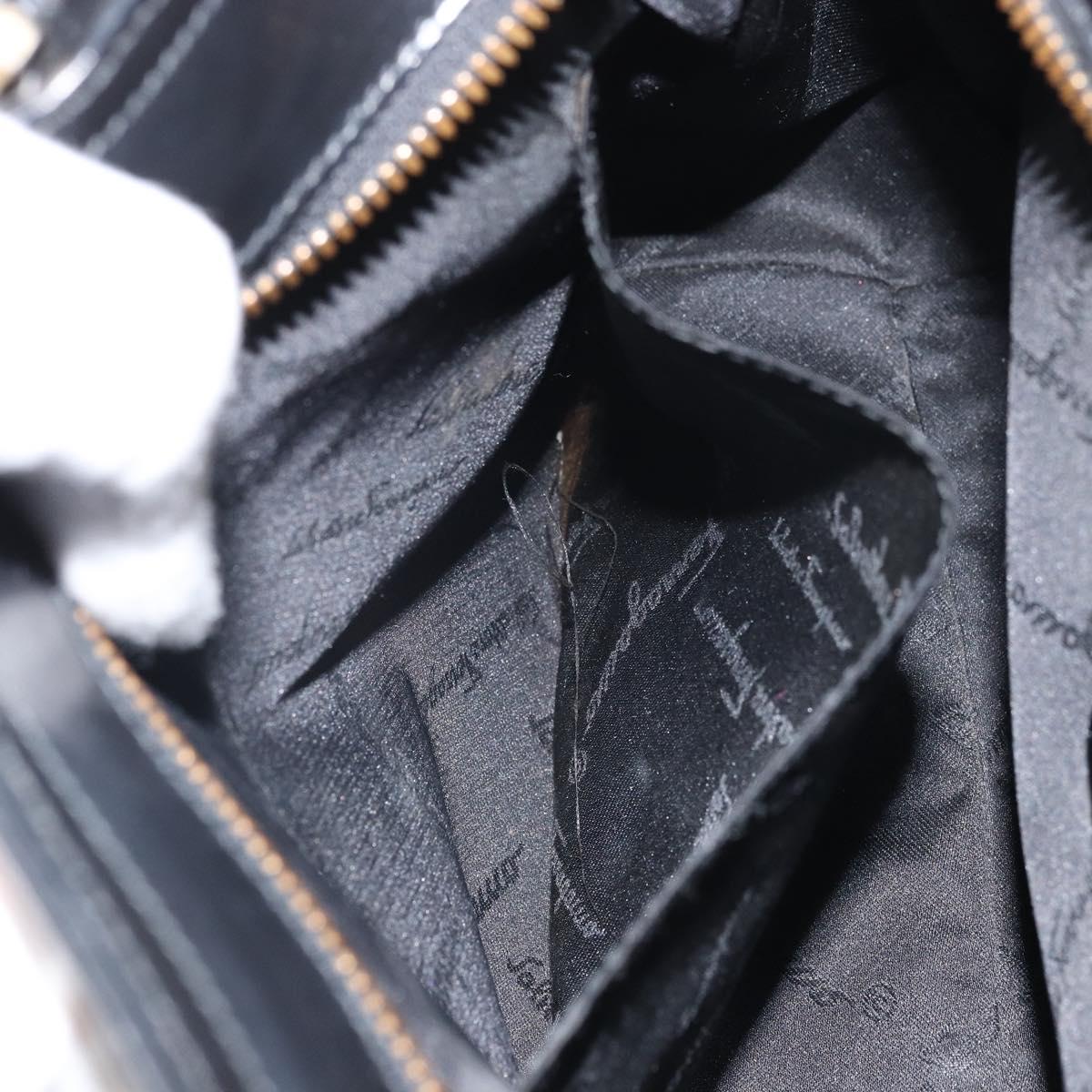 Salvatore Ferragamo Hand Bag Patent leather Black Gold Auth BA9923