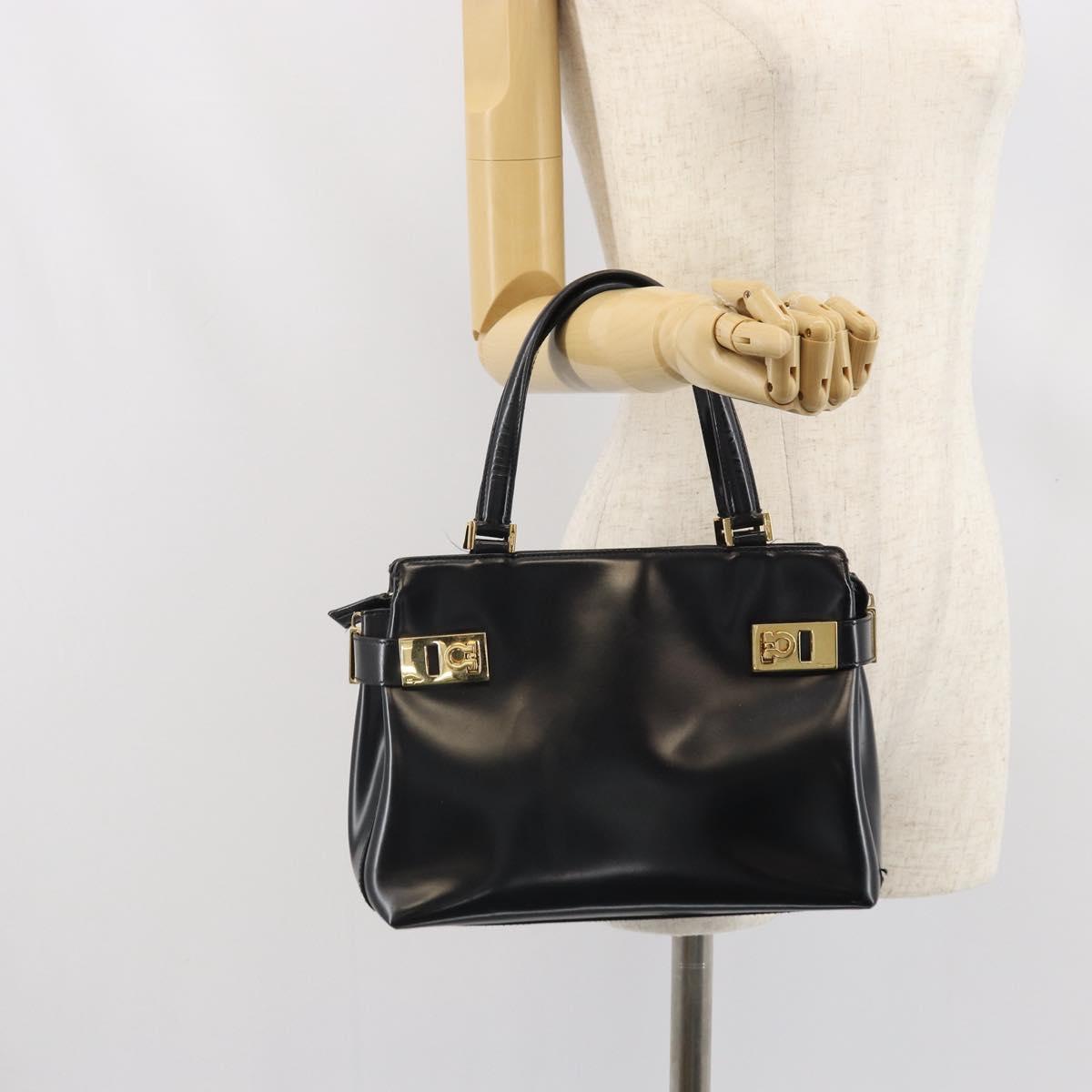 Salvatore Ferragamo Hand Bag Patent leather Black Gold Auth BA9923
