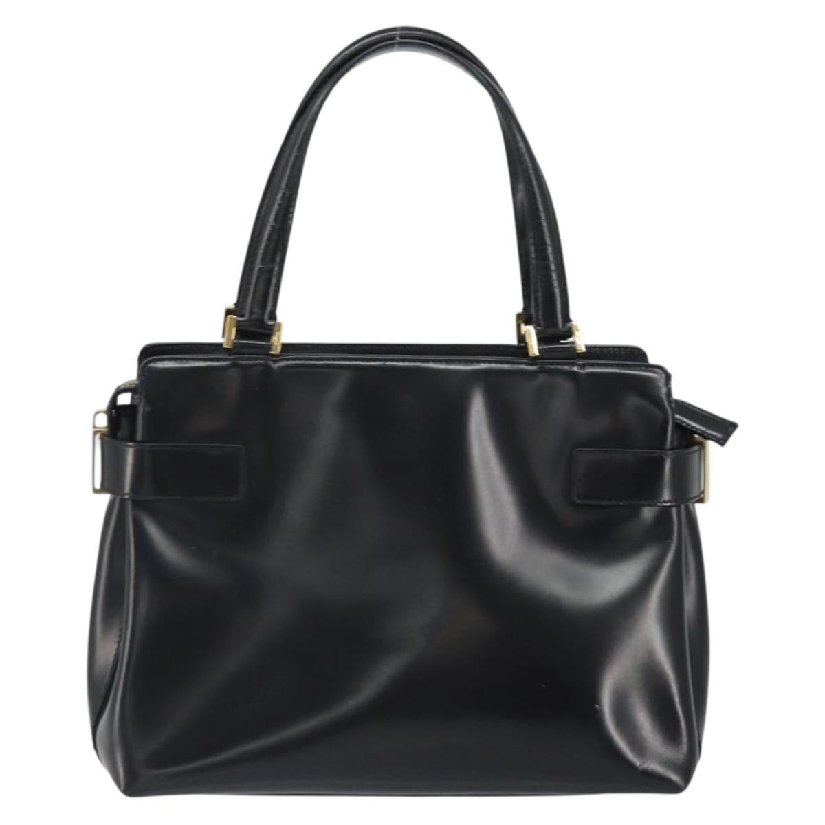 Salvatore Ferragamo Hand Bag Patent leather Black Gold Auth BA9923