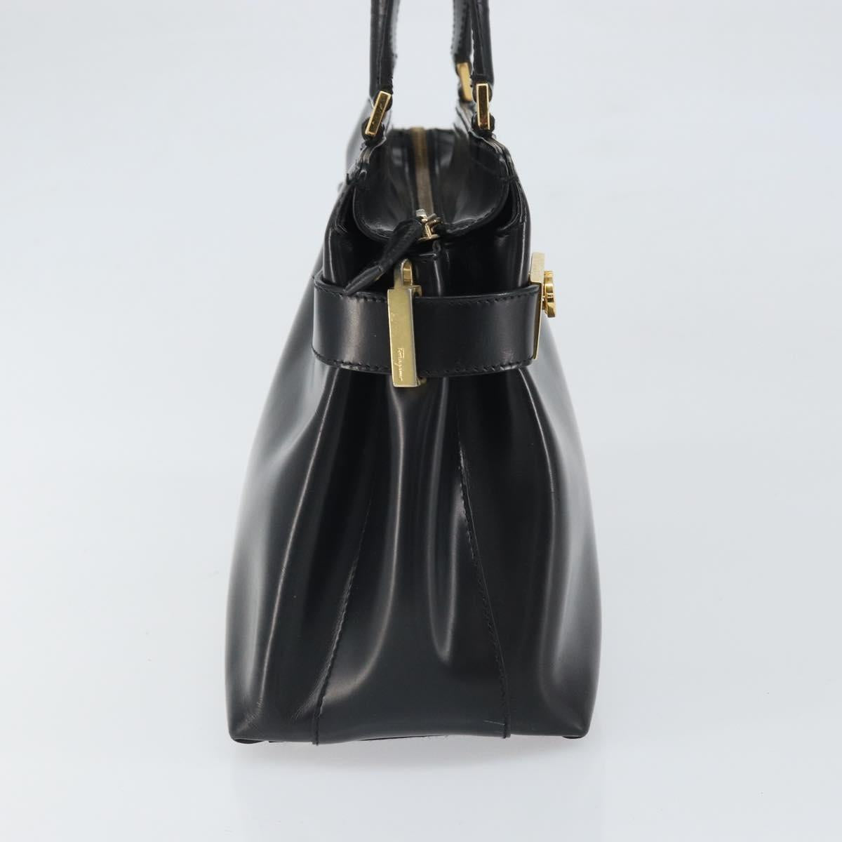 Salvatore Ferragamo Hand Bag Patent leather Black Gold Auth BA9923