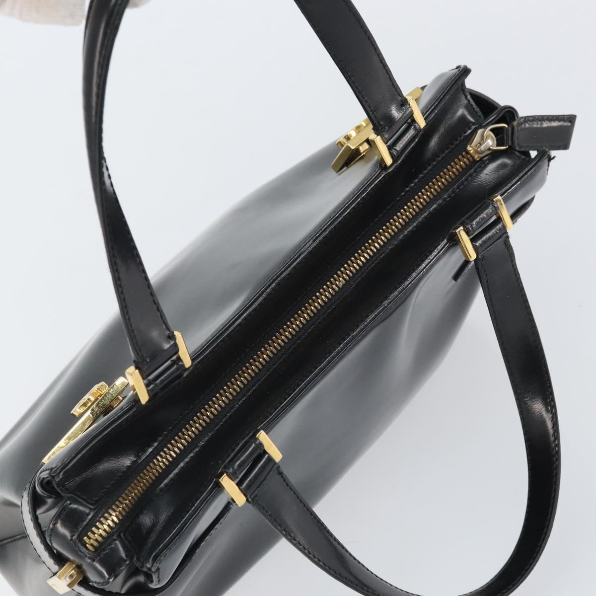 Salvatore Ferragamo Hand Bag Patent leather Black Gold Auth BA9923
