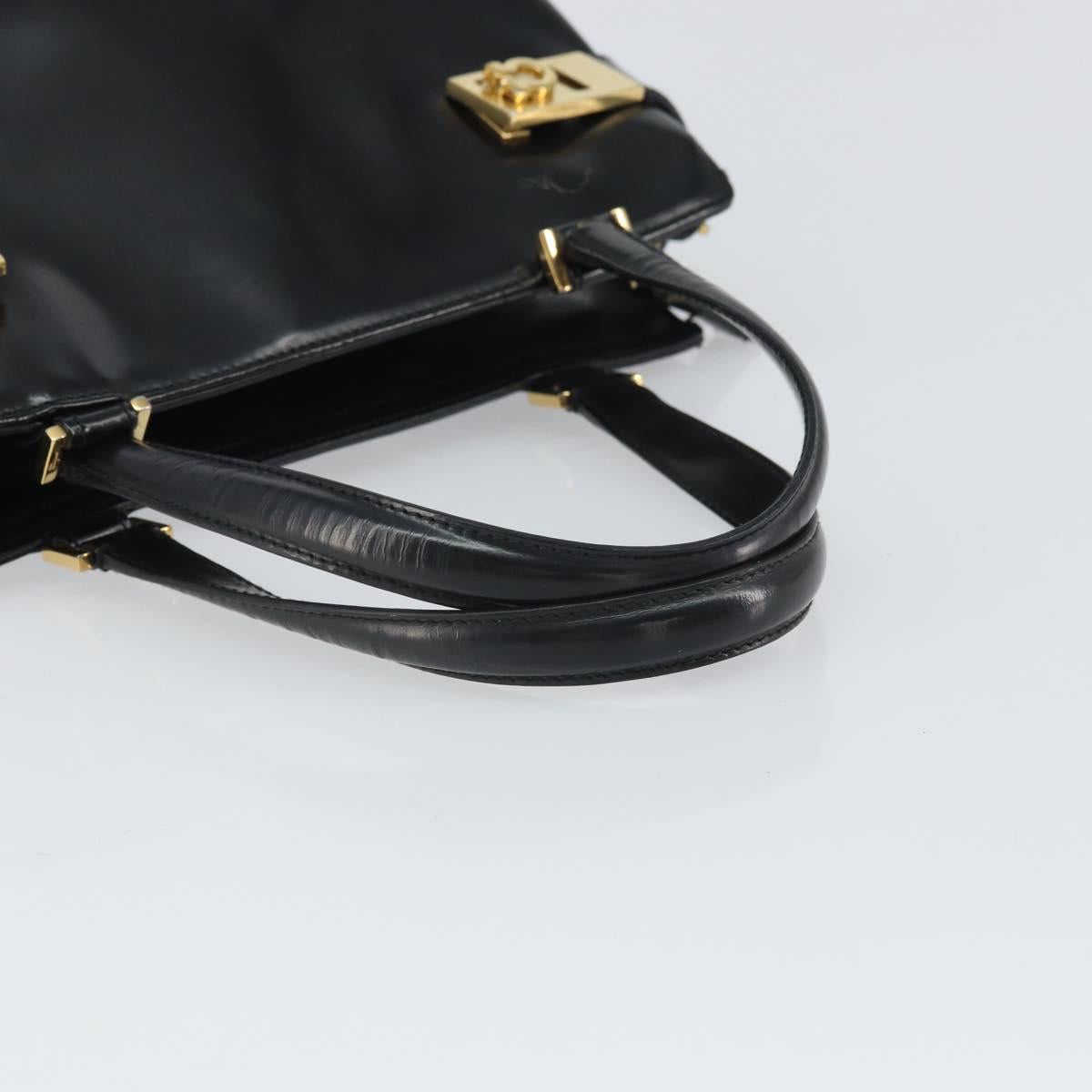 Salvatore Ferragamo Hand Bag Patent leather Black Gold Auth BA9923