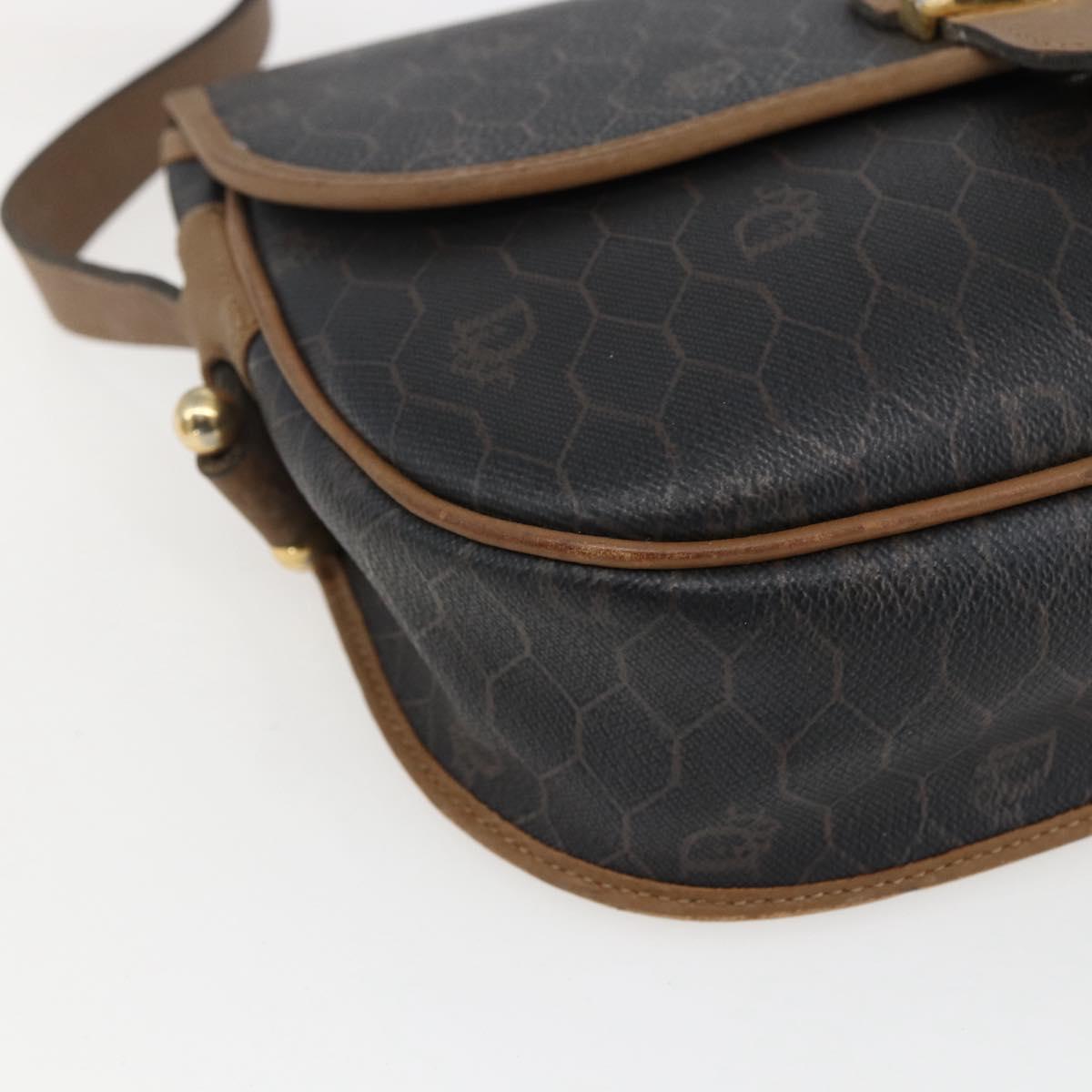 Christian Dior Honeycomb Canvas Shoulder Bag PVC Brown Gold Auth BA9924