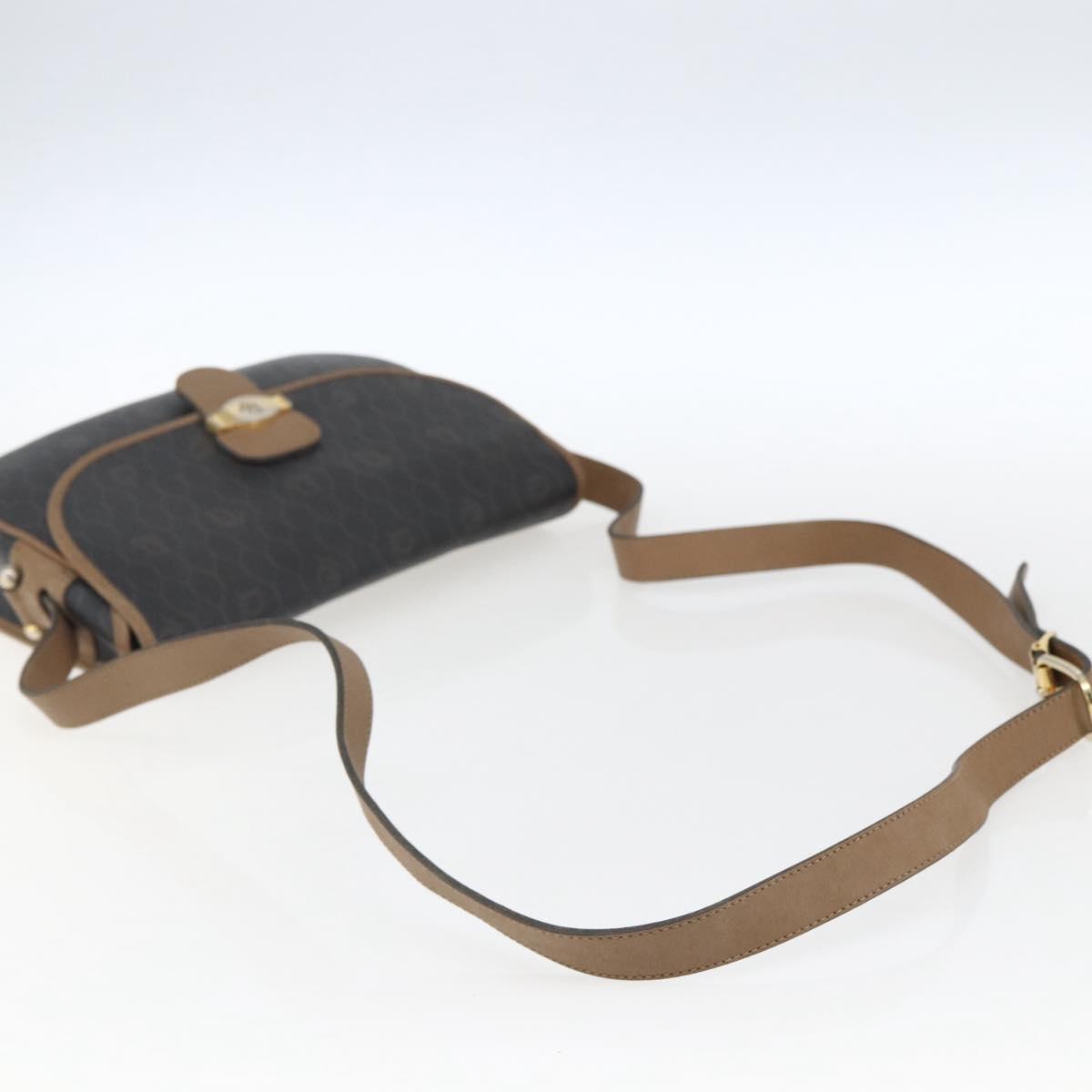 Christian Dior Honeycomb Canvas Shoulder Bag PVC Brown Gold Auth BA9924