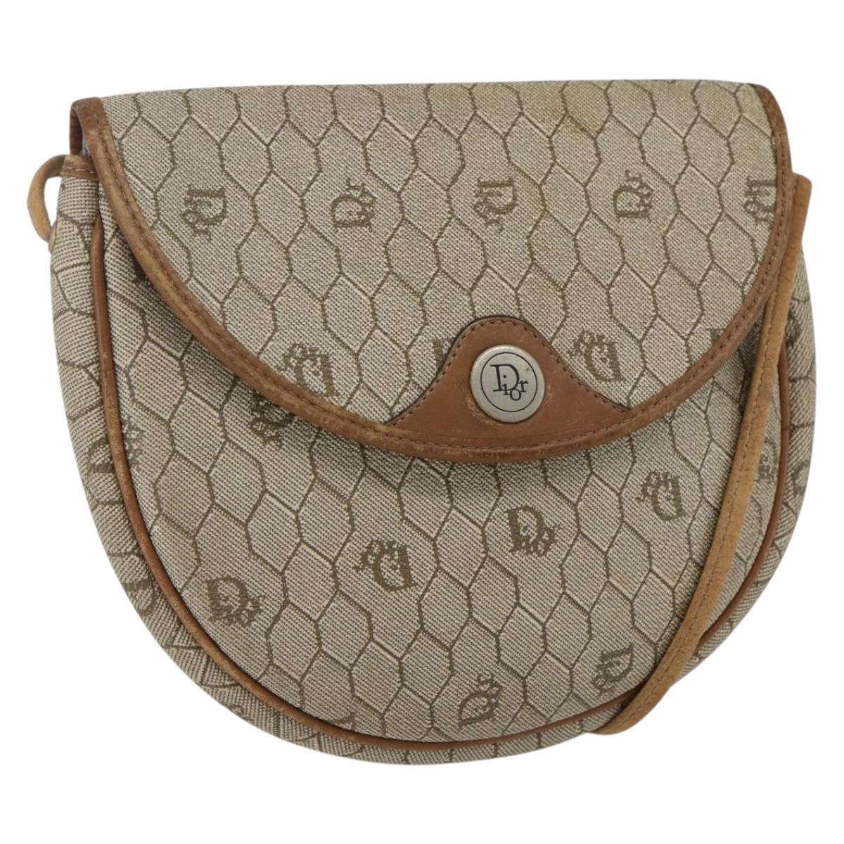 Christian Dior Honeycomb Canvas Shoulder Bag PVC Beige Gold Auth BA9925