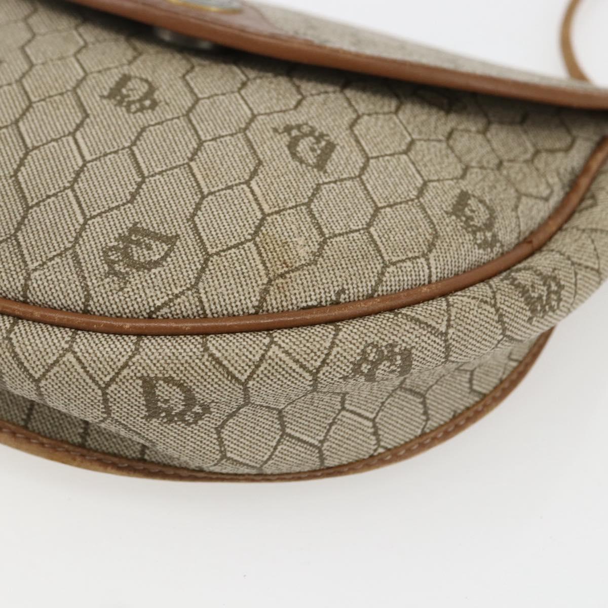 Christian Dior Honeycomb Canvas Shoulder Bag PVC Beige Gold Auth BA9925