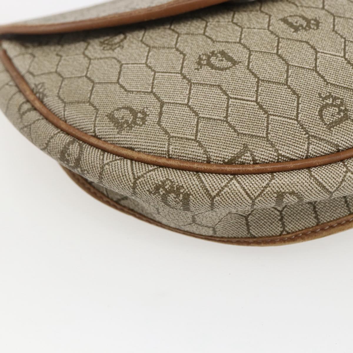 Christian Dior Honeycomb Canvas Shoulder Bag PVC Beige Gold Auth BA9925