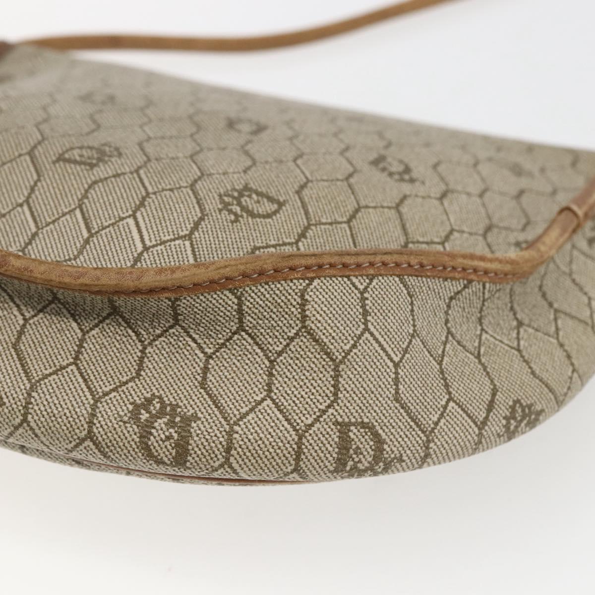 Christian Dior Honeycomb Canvas Shoulder Bag PVC Beige Gold Auth BA9925