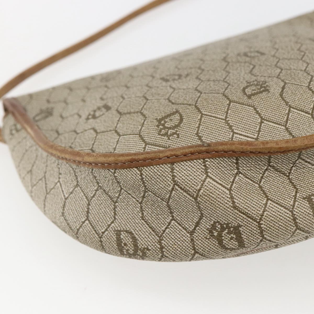 Christian Dior Honeycomb Canvas Shoulder Bag PVC Beige Gold Auth BA9925