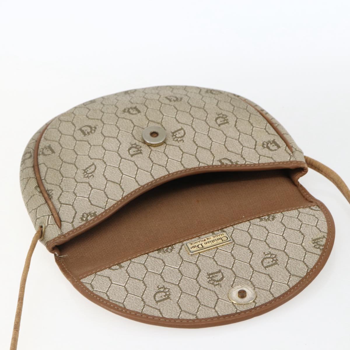 Christian Dior Honeycomb Canvas Shoulder Bag PVC Beige Gold Auth BA9925