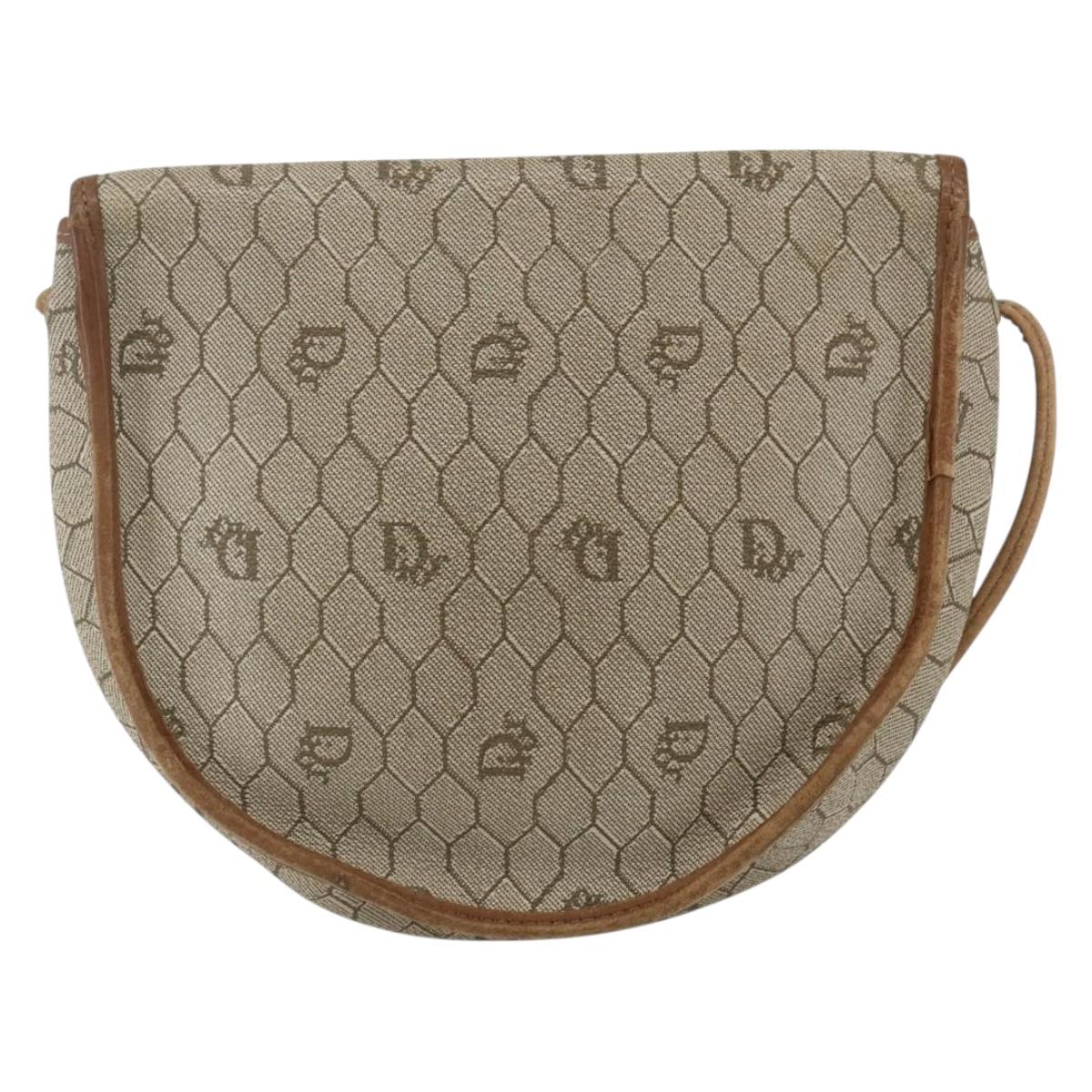 Christian Dior Honeycomb Canvas Shoulder Bag PVC Beige Gold Auth BA9925