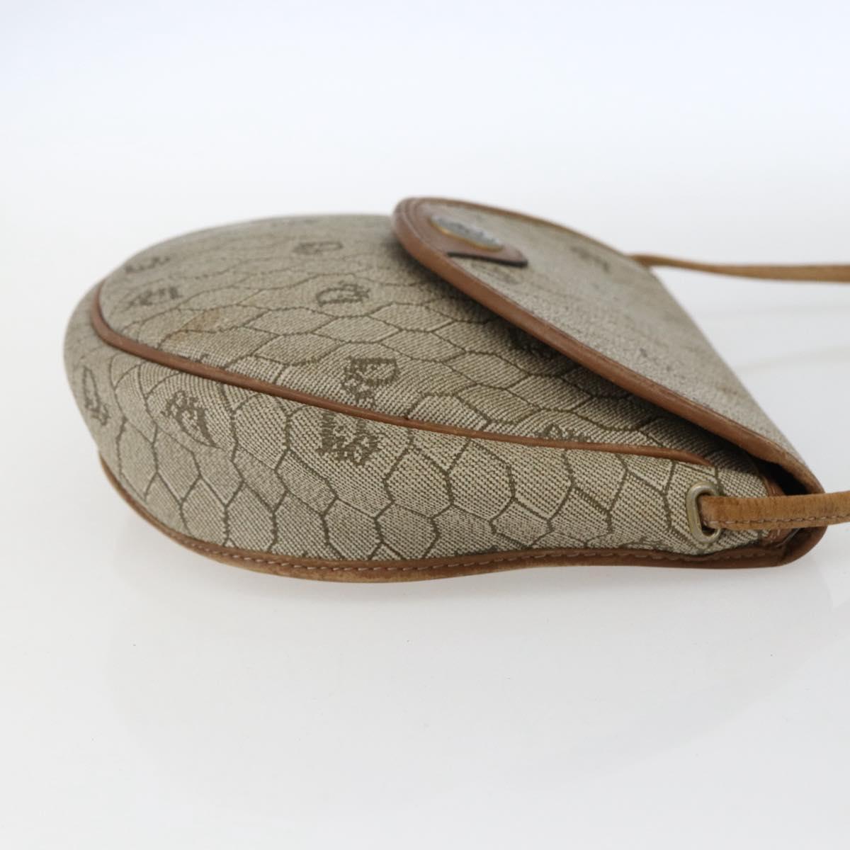 Christian Dior Honeycomb Canvas Shoulder Bag PVC Beige Gold Auth BA9925