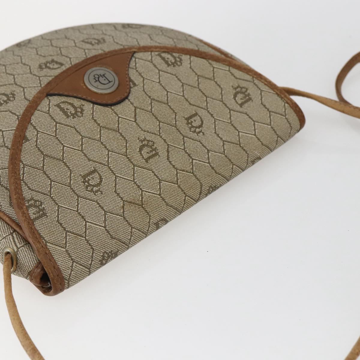 Christian Dior Honeycomb Canvas Shoulder Bag PVC Beige Gold Auth BA9925