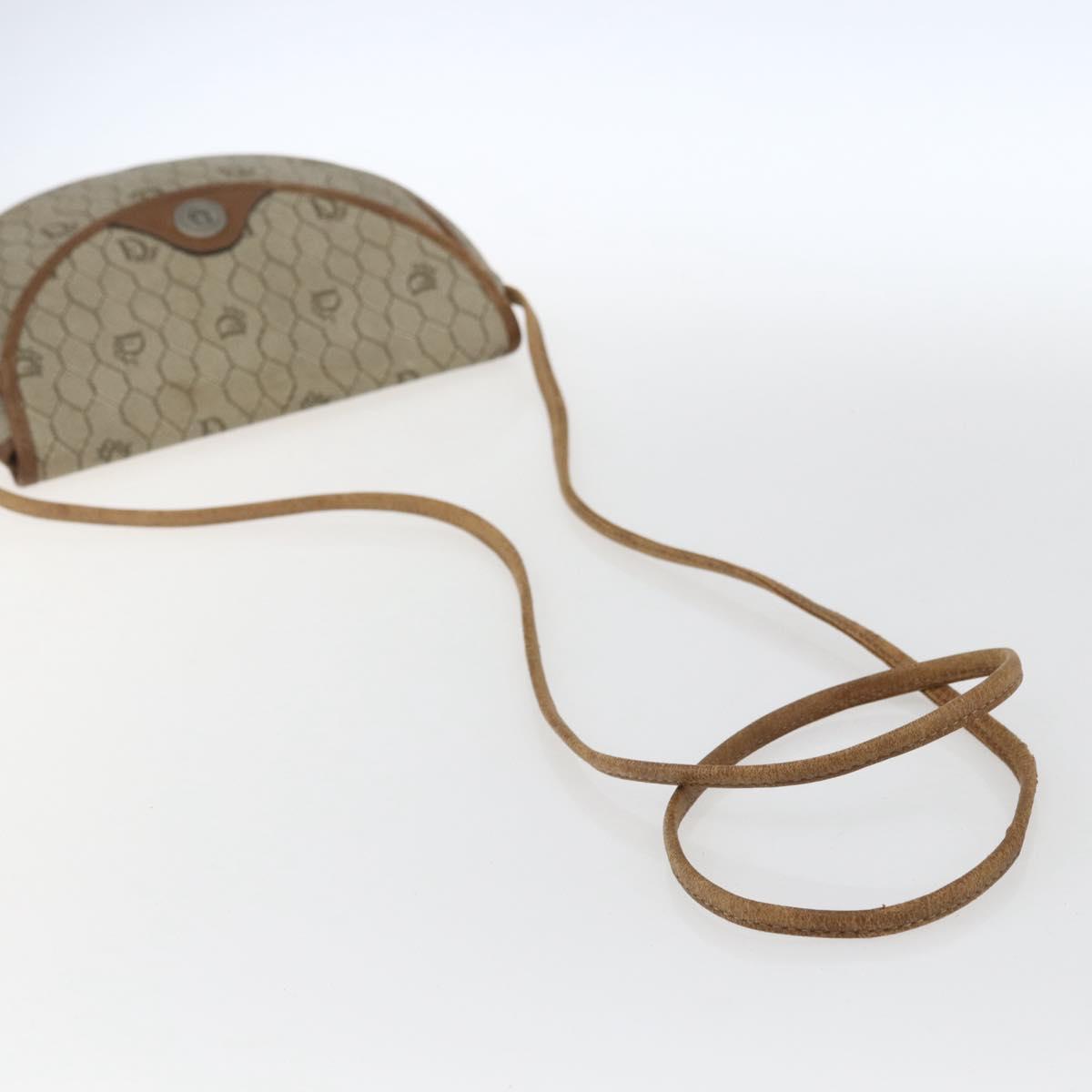 Christian Dior Honeycomb Canvas Shoulder Bag PVC Beige Gold Auth BA9925