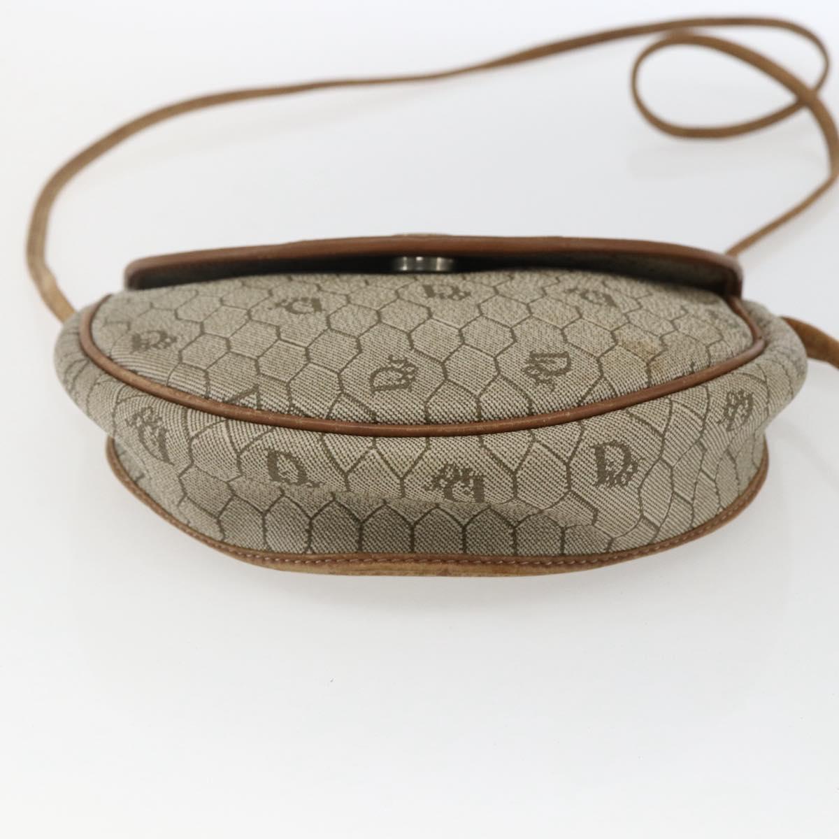 Christian Dior Honeycomb Canvas Shoulder Bag PVC Beige Gold Auth BA9925