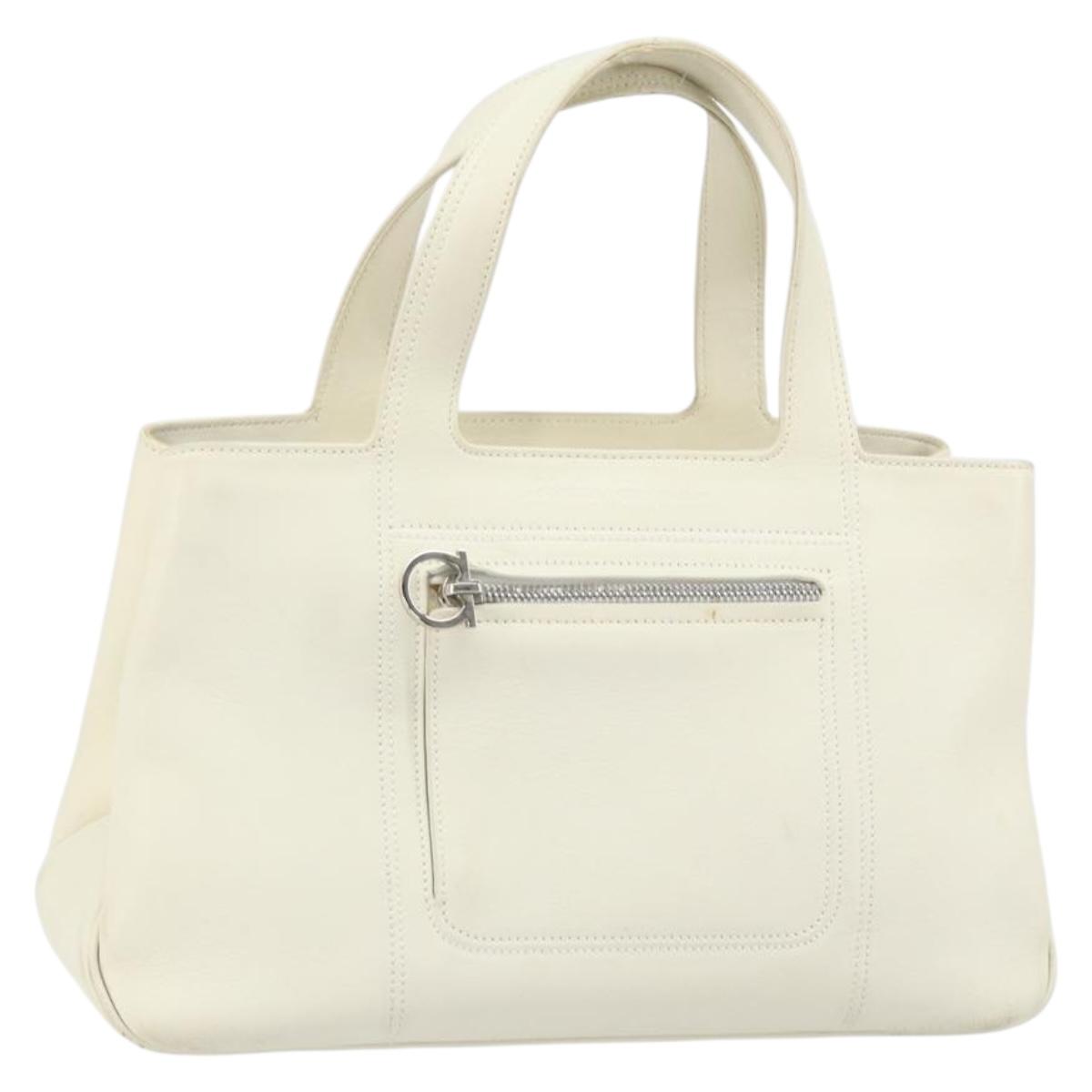 Salvatore Ferragamo Hand Bag Leather White Silver Auth BA9927
