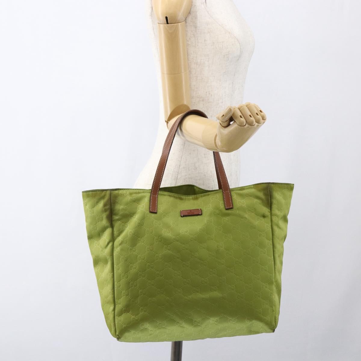 GUCCI GG Nylon Tote Bag LIme Green 282439 Auth BA9930