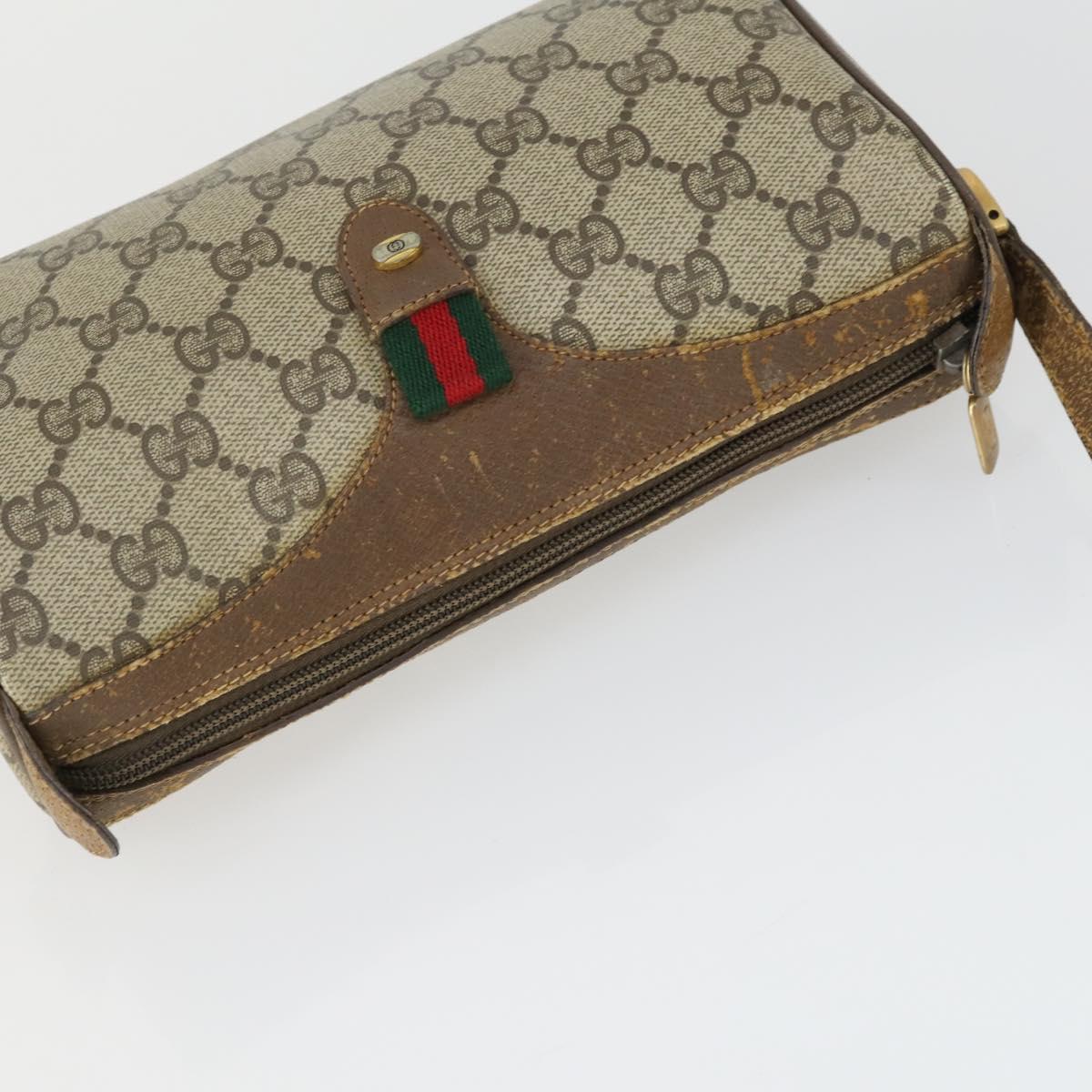 GUCCI GG Supreme Web Sherry Line Bag PVC Beige Gold 89 02 018 Auth BA9939