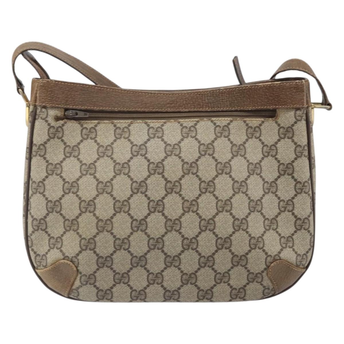 GUCCI GG Supreme Shoulder Bag PVC Beige Gold Auth BA9940