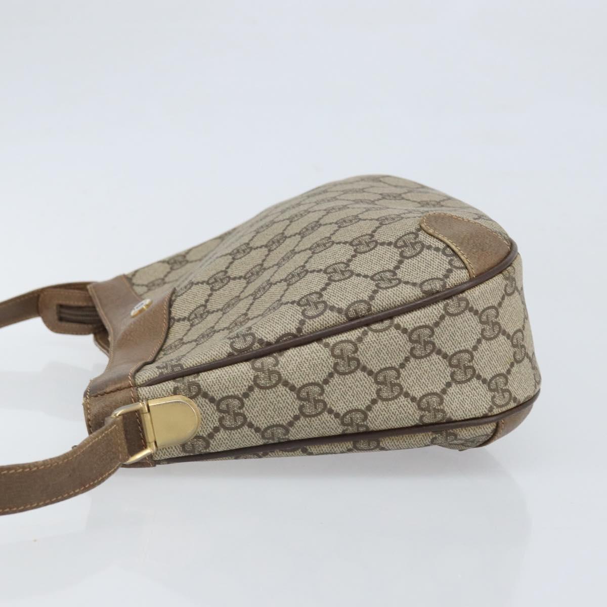 GUCCI GG Supreme Shoulder Bag PVC Beige Gold Auth BA9940