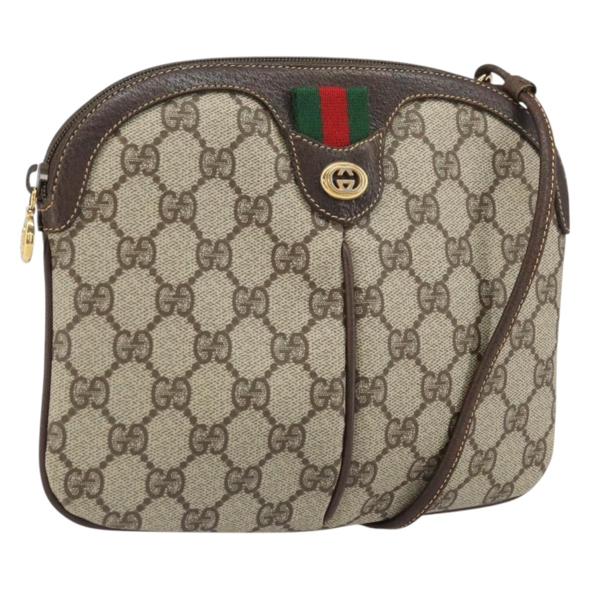 GUCCI GG Supreme Web Sherry Line Bag PVC Beige Gold 904 02 047 Auth BA9941