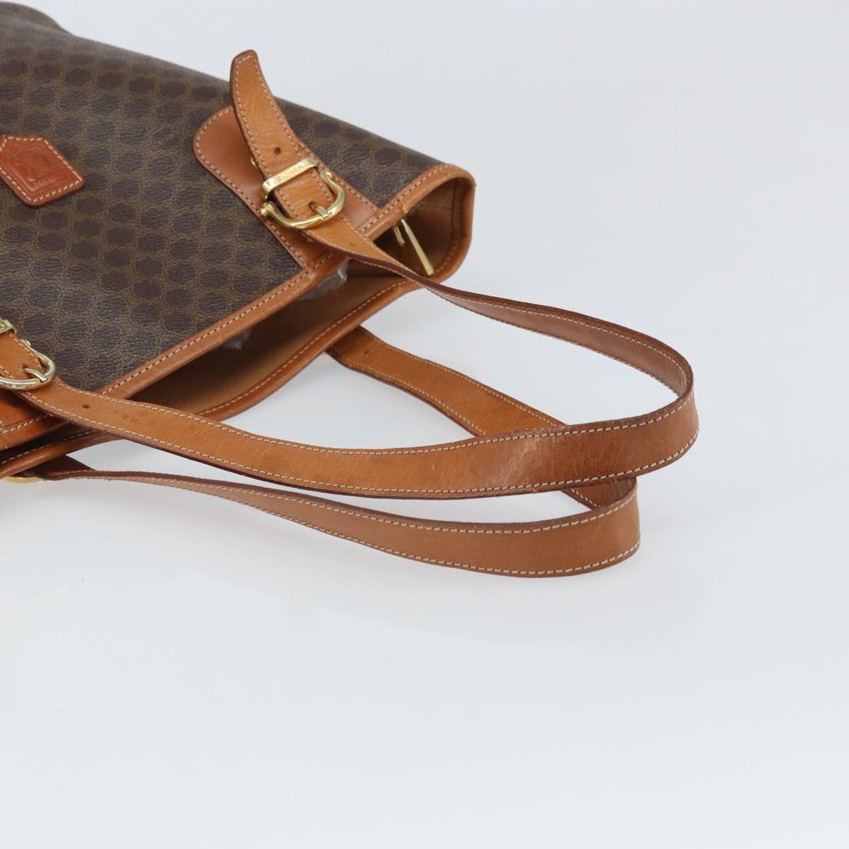 CELINE Macadam Canvas Tote Bag PVC Leather Brown Gold Auth BA9942