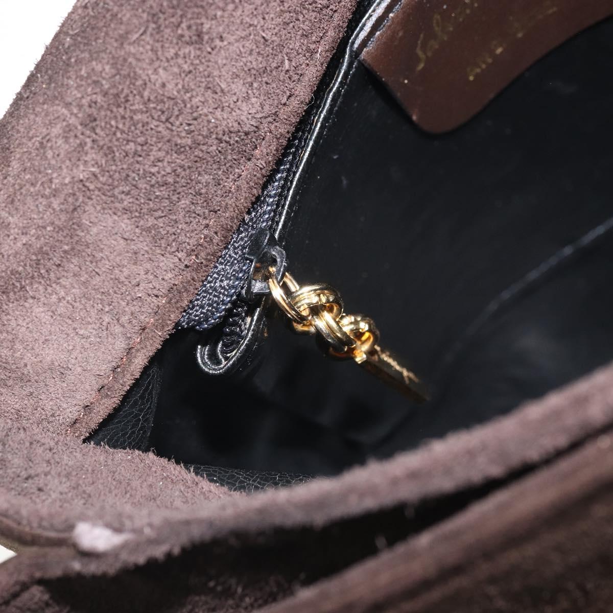 Salvatore Ferragamo Gancini Shoulder Bag Suede Brown Gold Auth BA9944