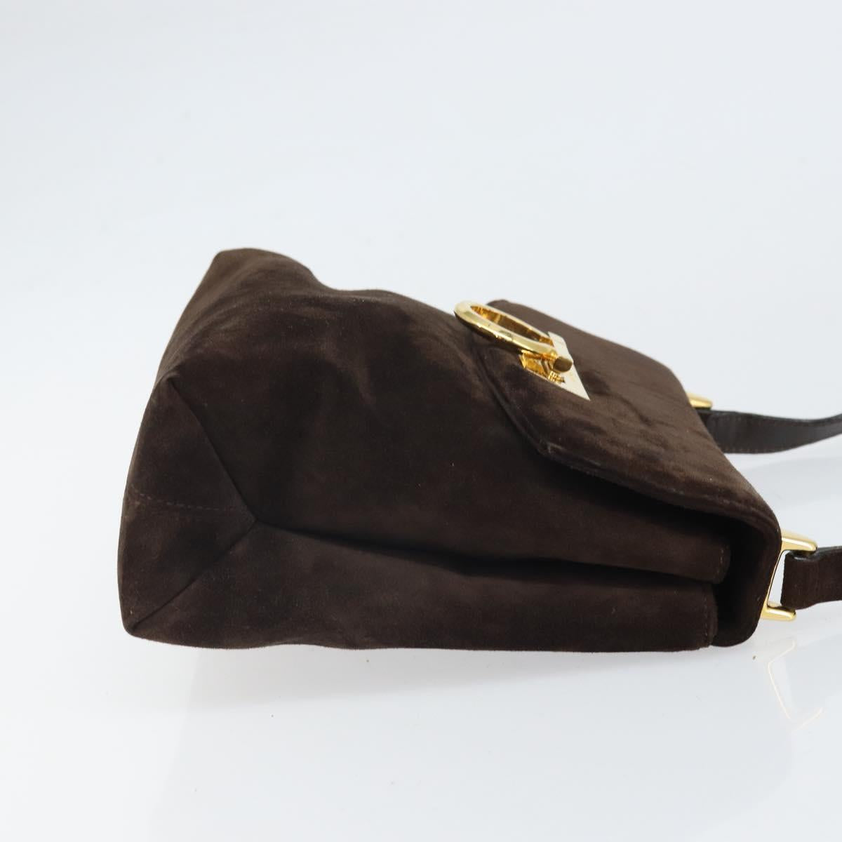 Salvatore Ferragamo Gancini Shoulder Bag Suede Brown Gold Auth BA9944