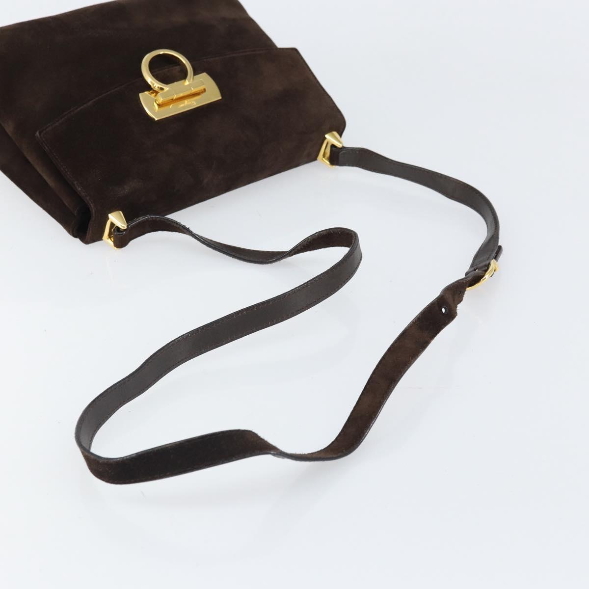 Salvatore Ferragamo Gancini Shoulder Bag Suede Brown Gold Auth BA9944