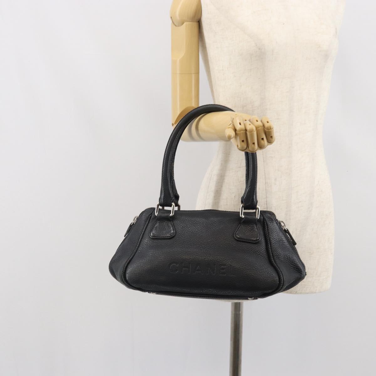 CHANEL Hand Bag Leather Black Silver CC Auth BA9945