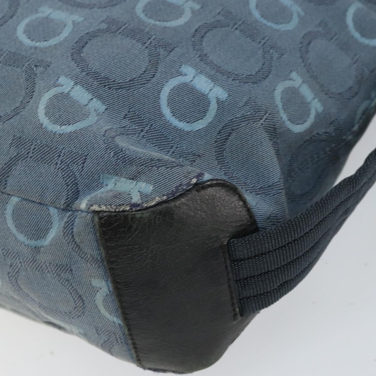 Salvatore Ferragamo Gancini Shoulder Bag Canvas Blue Gold Auth BA9948