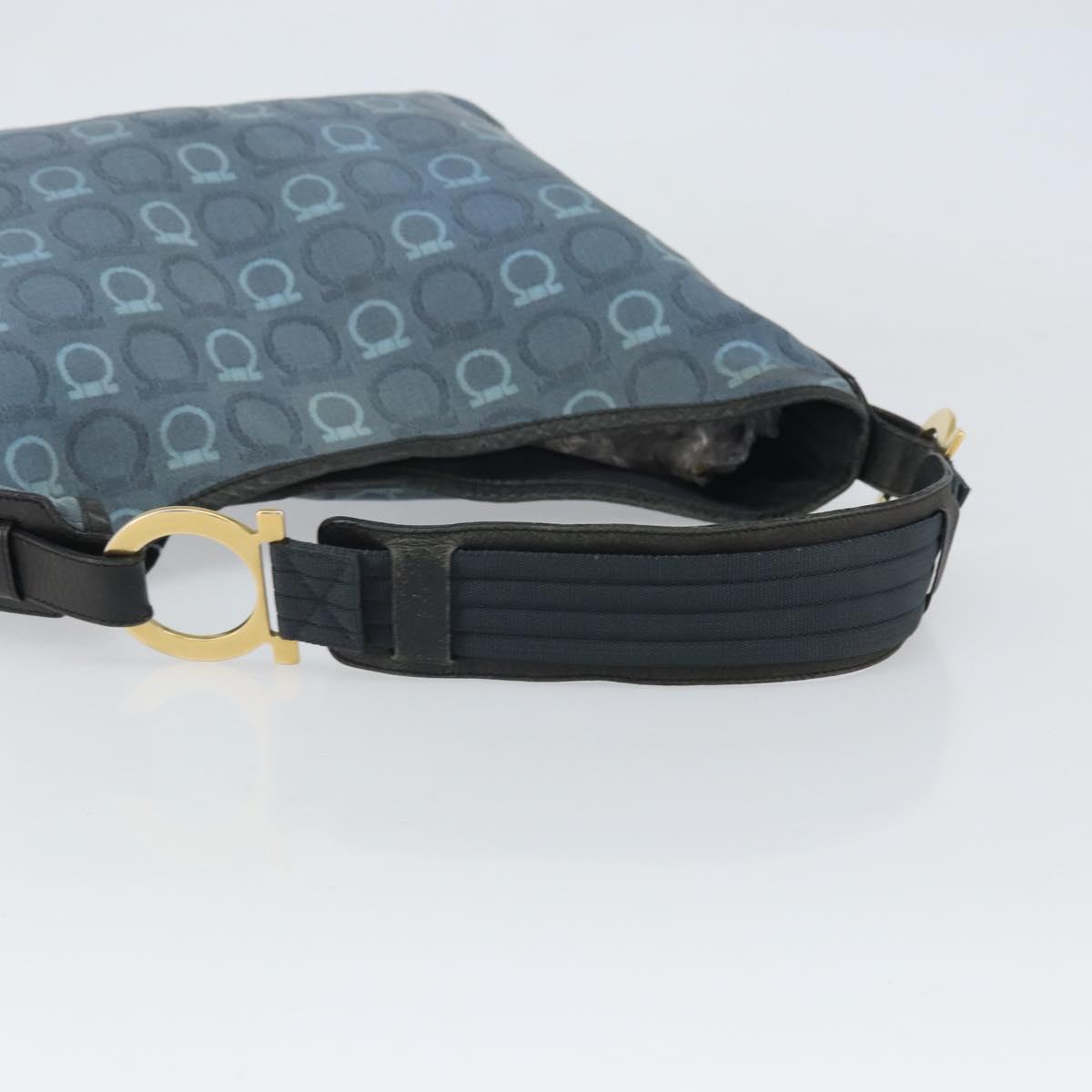 Salvatore Ferragamo Gancini Shoulder Bag Canvas Blue Gold Auth BA9948