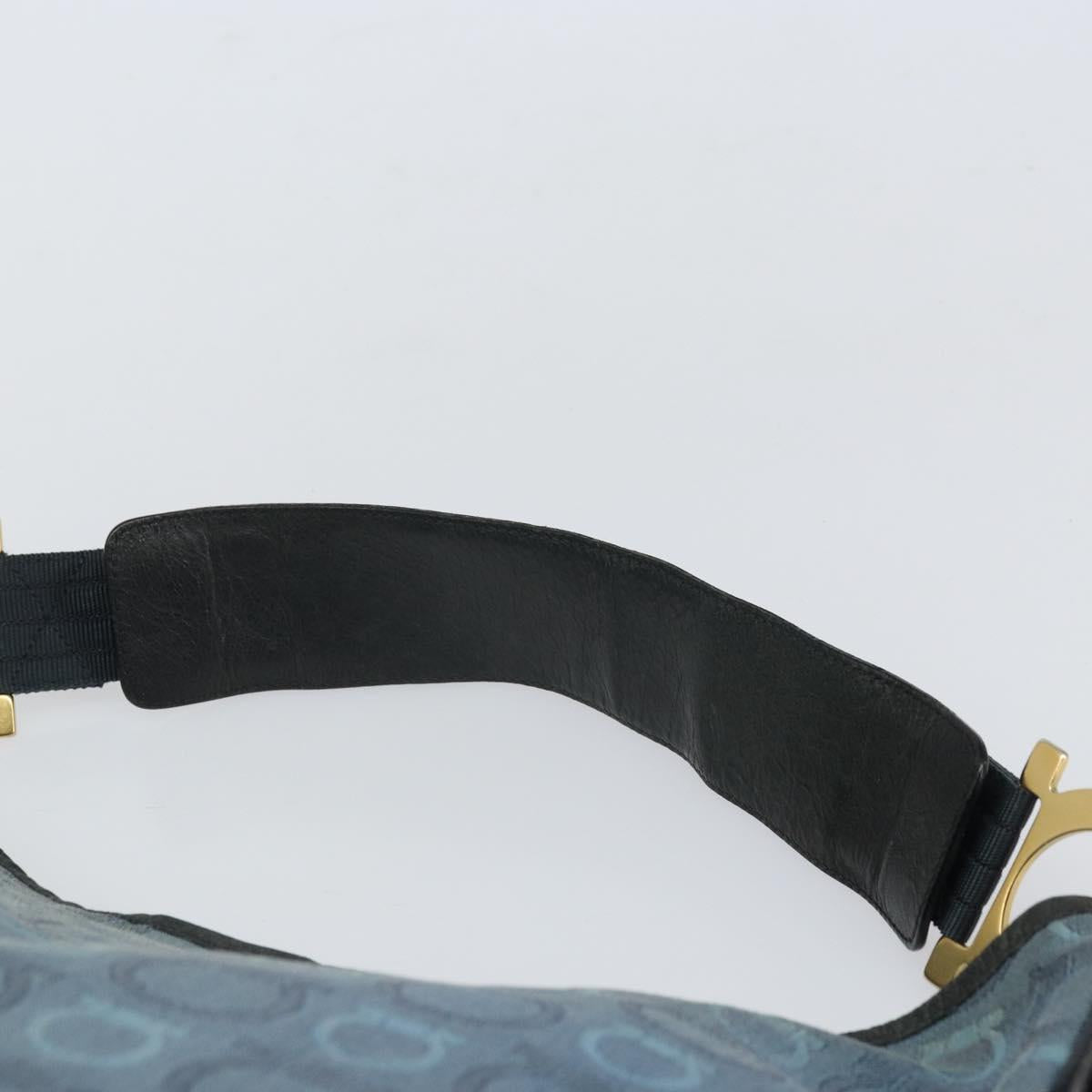 Salvatore Ferragamo Gancini Shoulder Bag Canvas Blue Gold Auth BA9948