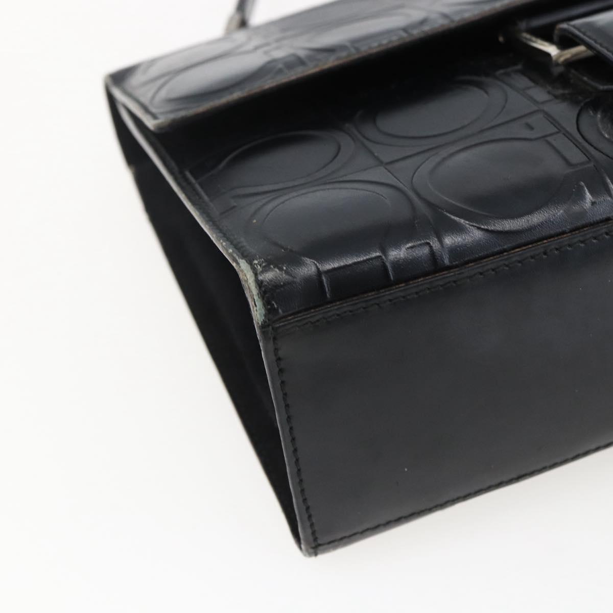 Salvatore Ferragamo Gancini Hand Bag Leather Black Silver Auth BA9953