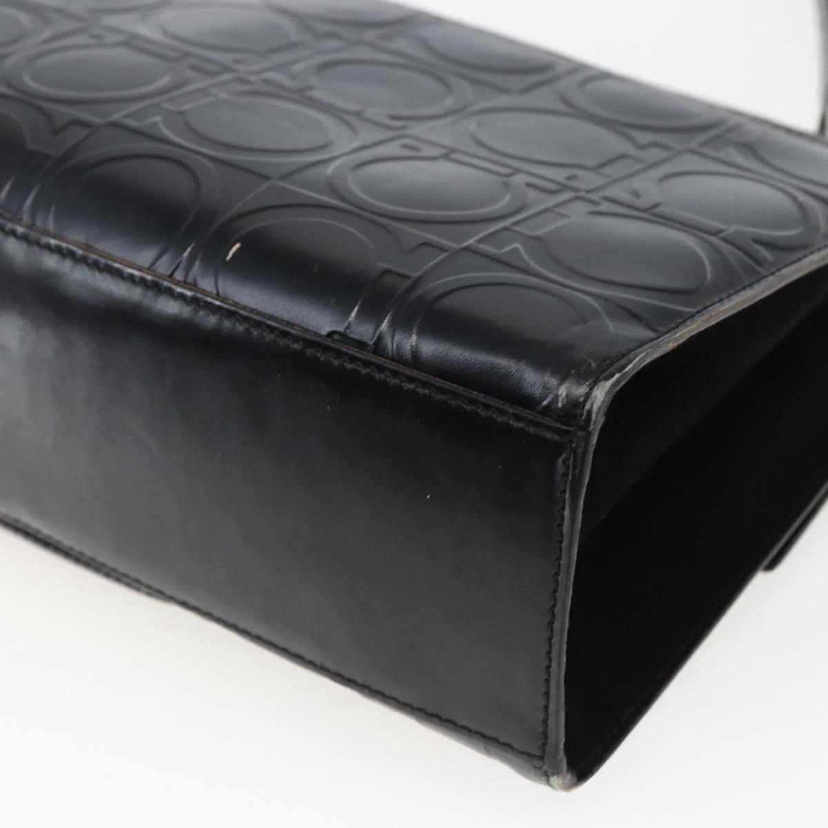 Salvatore Ferragamo Gancini Hand Bag Leather Black Silver Auth BA9953