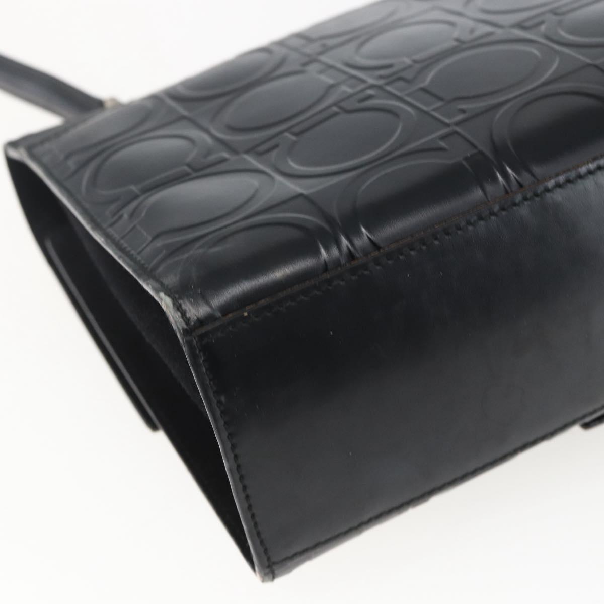 Salvatore Ferragamo Gancini Hand Bag Leather Black Silver Auth BA9953