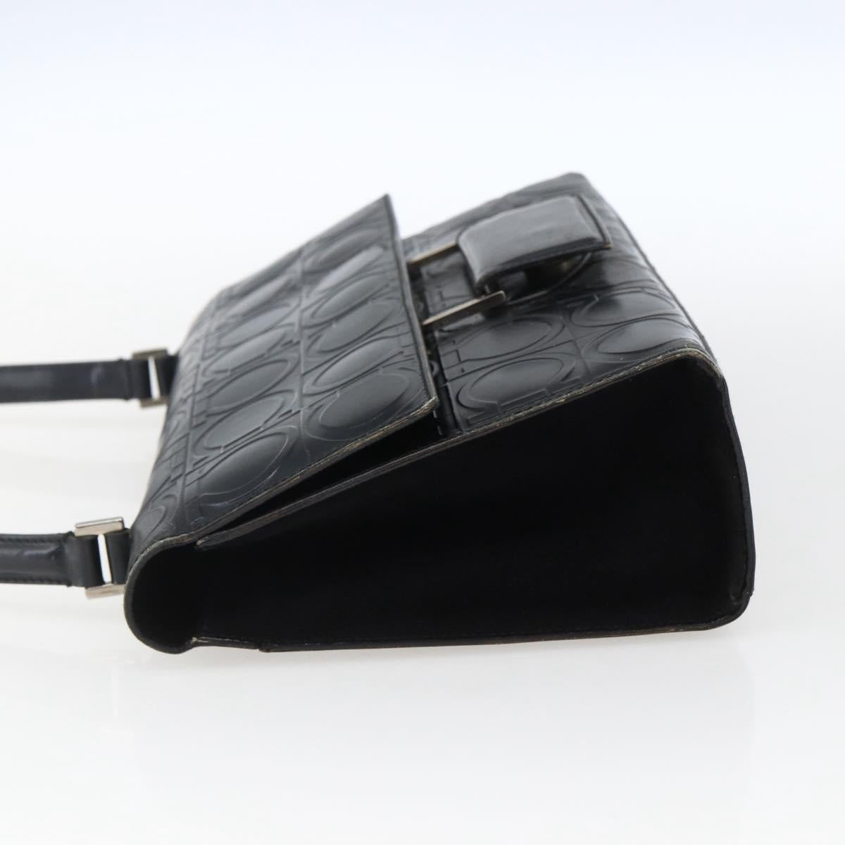 Salvatore Ferragamo Gancini Hand Bag Leather Black Silver Auth BA9953